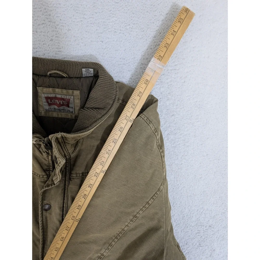 Levis‎ Mens 2XL Brown Jacket Full Zip Snap Button Cotton Quilted Lined Bomber